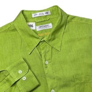 NWOT Options Green 100% Linen Long Sleeve Button Up Shirt Men Size Large 16-16.5